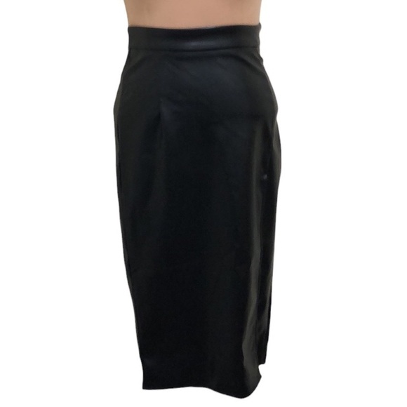 NWT Commense Faux Leather Midi Skirt Size Small Black Side Slit - Picture 1 of 8